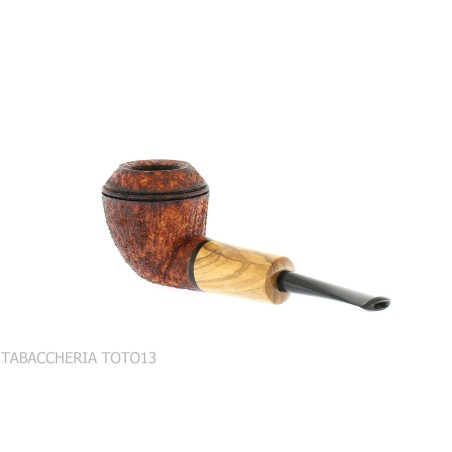 Pipa Ganci Bulldog shape contrasting rustic briar and olive flock - Tobacco Pipes - Natural root