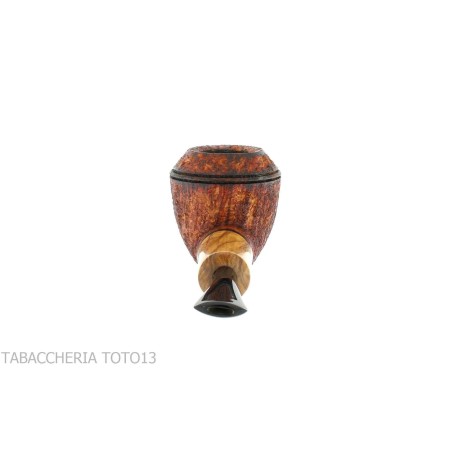 Pipa Ganci Bulldog shape contrasting rustic briar and olive flock - Tobacco Pipes - Natural root
