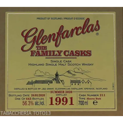 Glenfarclas Family casks 1991 single malt whisky Vol.56,3% Cl.70 - Distillati