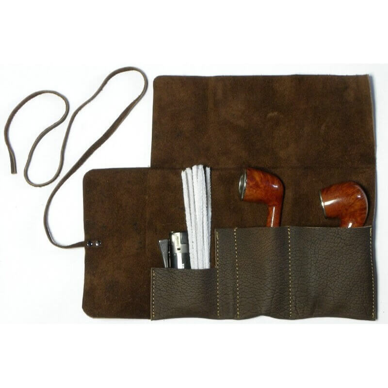 Brebbia roll-up leather bag for two pipes and accessories