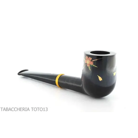 Pipa Tsuge Urushi serie cuatro estaciones, primavera con Sakura, forma de billar - Pipas de Tabaco