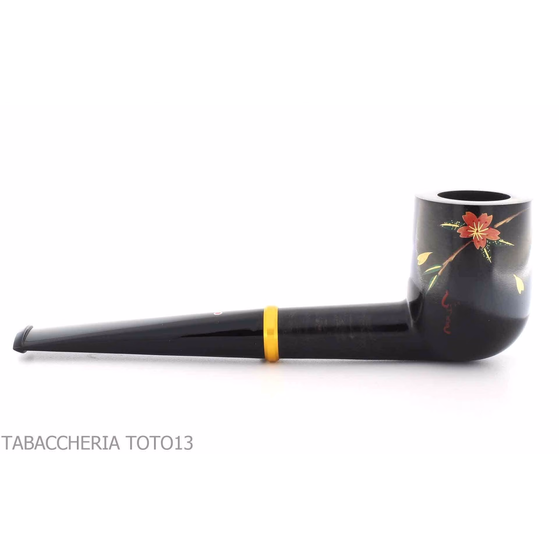 Tsuge Urushi serie quattro stagioni la primavera con Sakura forma billiard - Pipe