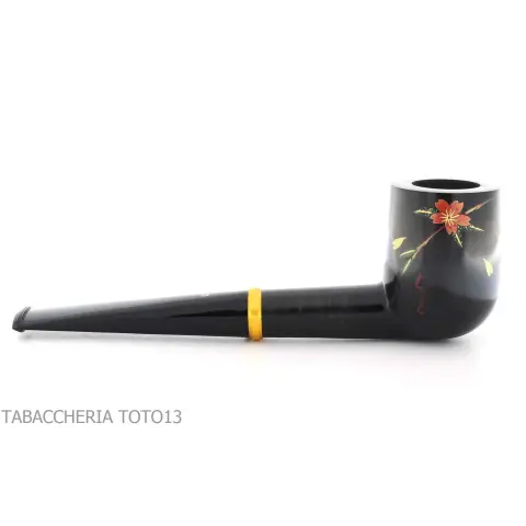 Pipa Tsuge Urushi serie cuatro estaciones, primavera con Sakura, forma de billar - Pipas de Tabaco