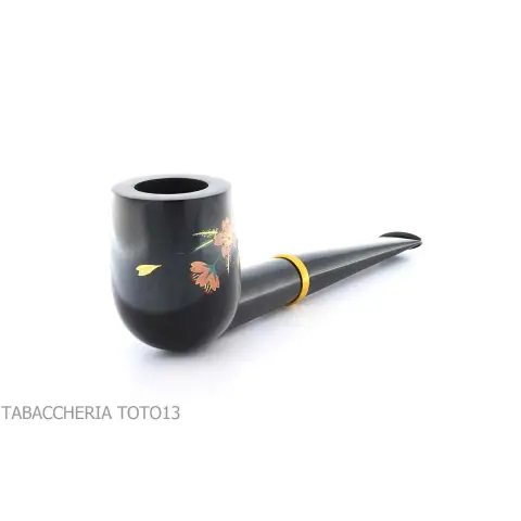 Pipa Tsuge Urushi serie cuatro estaciones, primavera con Sakura, forma de billar - Pipas de Tabaco