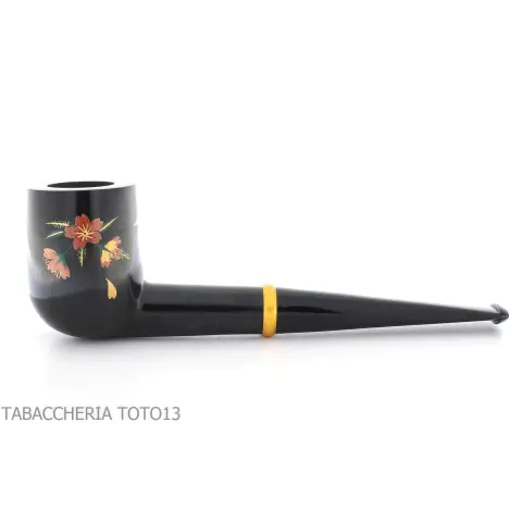 Pipa Tsuge Urushi serie cuatro estaciones, primavera con Sakura, forma de billar - Pipas de Tabaco