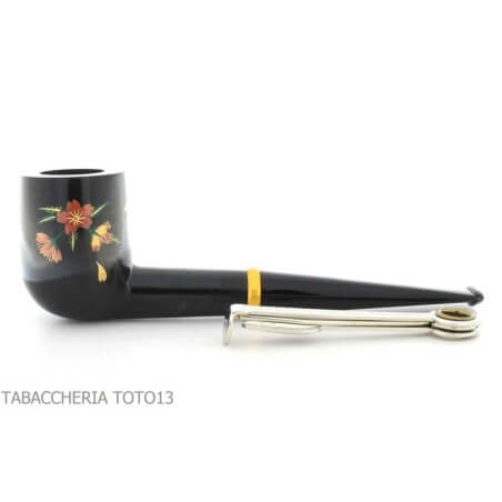 Pipa Tsuge Urushi serie cuatro estaciones, primavera con Sakura, forma de billar - Tsuge Pipe