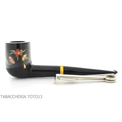 Pipa Tsuge Urushi serie cuatro estaciones, primavera con Sakura, forma de billar - Pipas de Tabaco