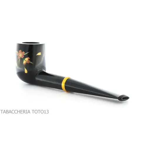Pipa Tsuge Urushi serie cuatro estaciones, primavera con Sakura, forma de billar - Pipas de Tabaco