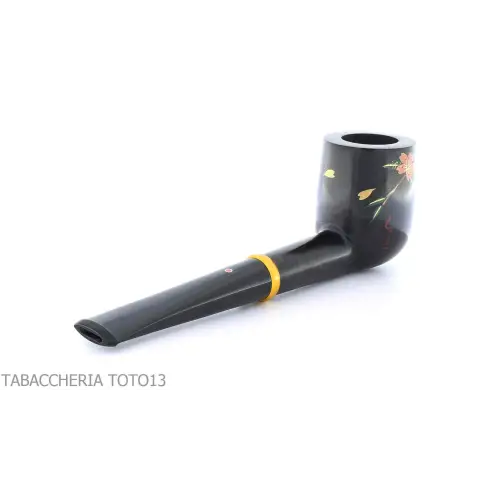 Pipa Tsuge Urushi serie cuatro estaciones, primavera con Sakura, forma de billar - Pipas de Tabaco