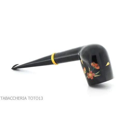 Pipa Tsuge Urushi serie cuatro estaciones, primavera con Sakura, forma de billar - Pipas de Tabaco