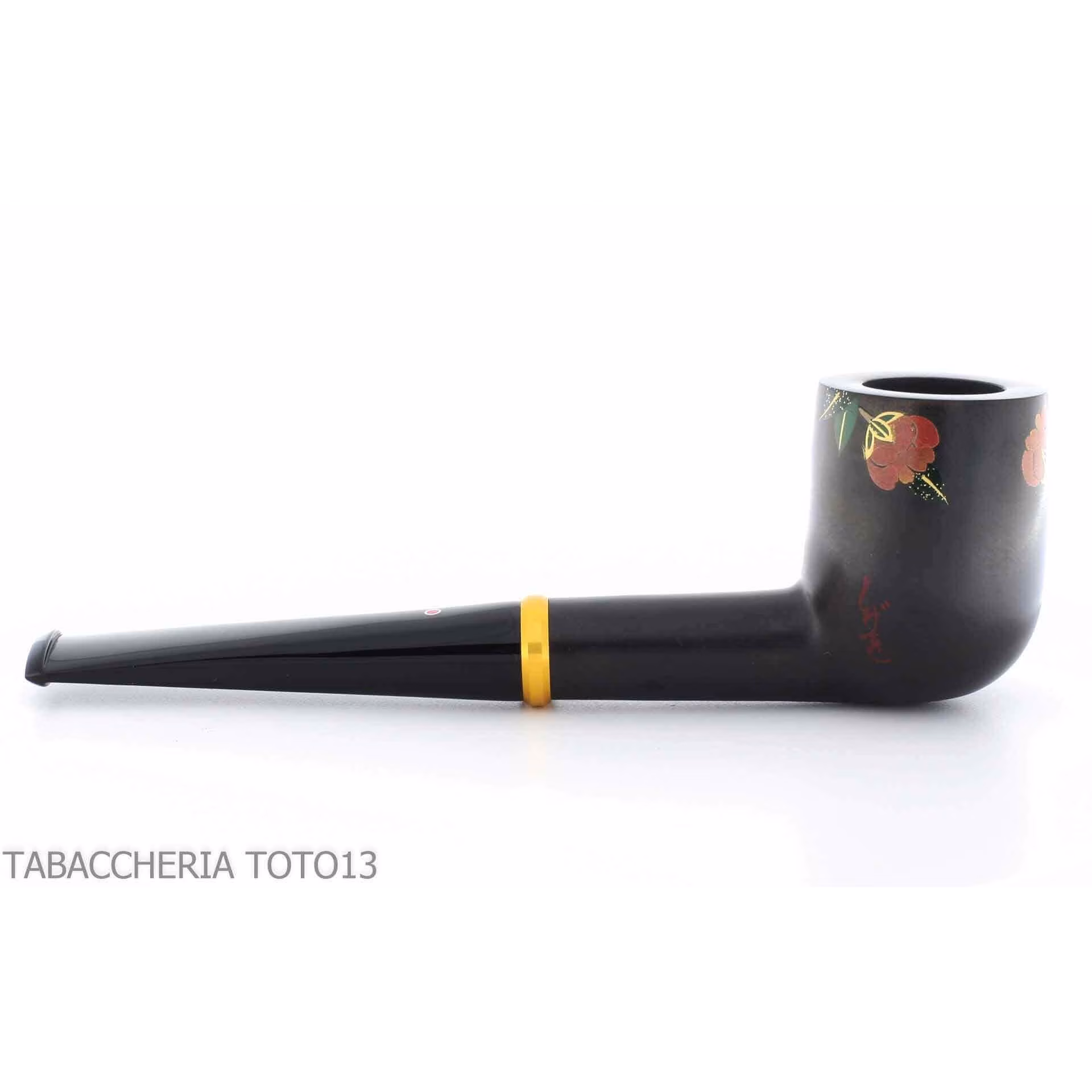 Tsuge Urushi serie quattro stagioni l'inverno con fiori di Camelia - Pipe