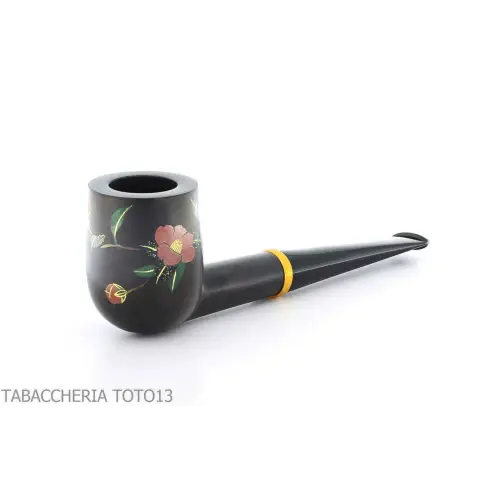Tsuge Urushi pipe quatre saisons d'hiver avec des fleurs de camélia - Pipe Pour le Tabac - Racine naturelle