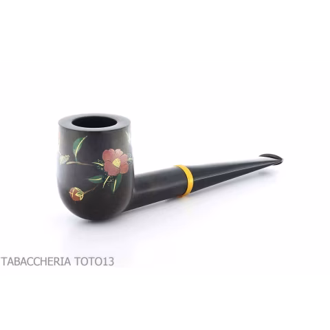 Tsuge Urushi pipe quatre saisons d'hiver avec des fleurs de camélia - Pipe Pour le Tabac - Racine naturelle