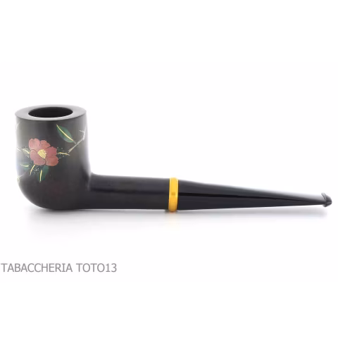Tsuge Urushi pipa cuatro estaciones de invierno con flores de camelia - Pipas de Tabaco