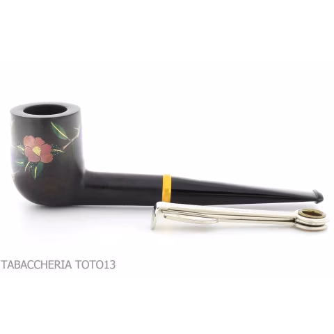 Tsuge Urushi pipe quatre saisons d'hiver avec des fleurs de camélia - Pipe Pour le Tabac - Racine naturelle