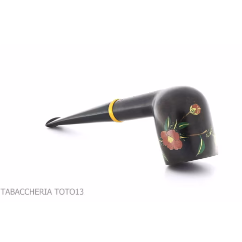 Tsuge Urushi pipe four seasons winter with Camellia flowers - Tobacco Pipes - Natural root