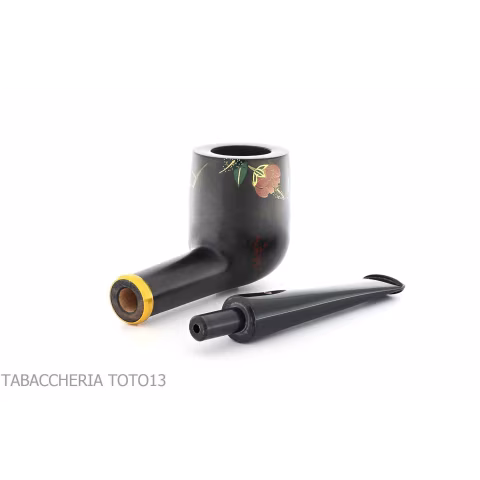 Tsuge Urushi Pfeife vier Jahreszeiten Winter mit Kamelienblüten - Tabakpfeifen