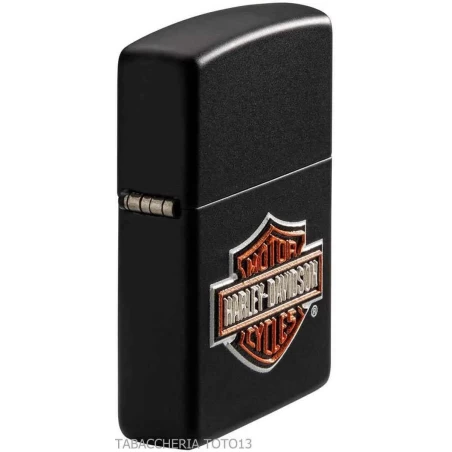 Zippo Harley-Davidson con placca logo a colori in rilievo su nero