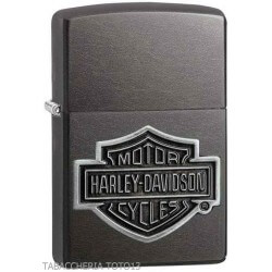 Zippo Harley Davidson Stange & Schildplatte auf schwarzem Eischrom