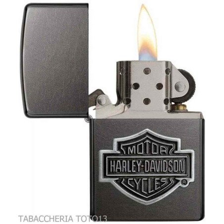Zippo Harley Davidson Stange & Schildplatte auf schwarzem Eischrom - Feuerzeuge