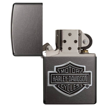 Zippo Barra Harley Davidson y placa protectora en cromo hielo negro - Alumbradores