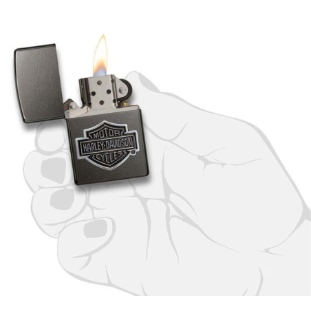 Zippo Harley Davidson Stange & Schildplatte auf schwarzem Eischrom - Feuerzeuge