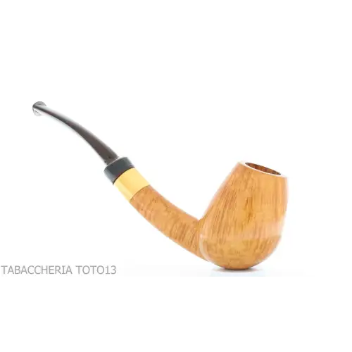 Pipe en forme de brandy semi-courbée Gheppo avec finition en bruyère naturelle brillante - Pipe Pour le Tabac - Racine nature