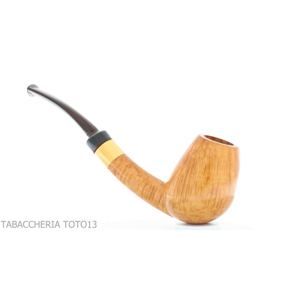Gheppo semi-curved brandy shaped pipe with glossy natural briar finish-Gheppo Italian Pipes