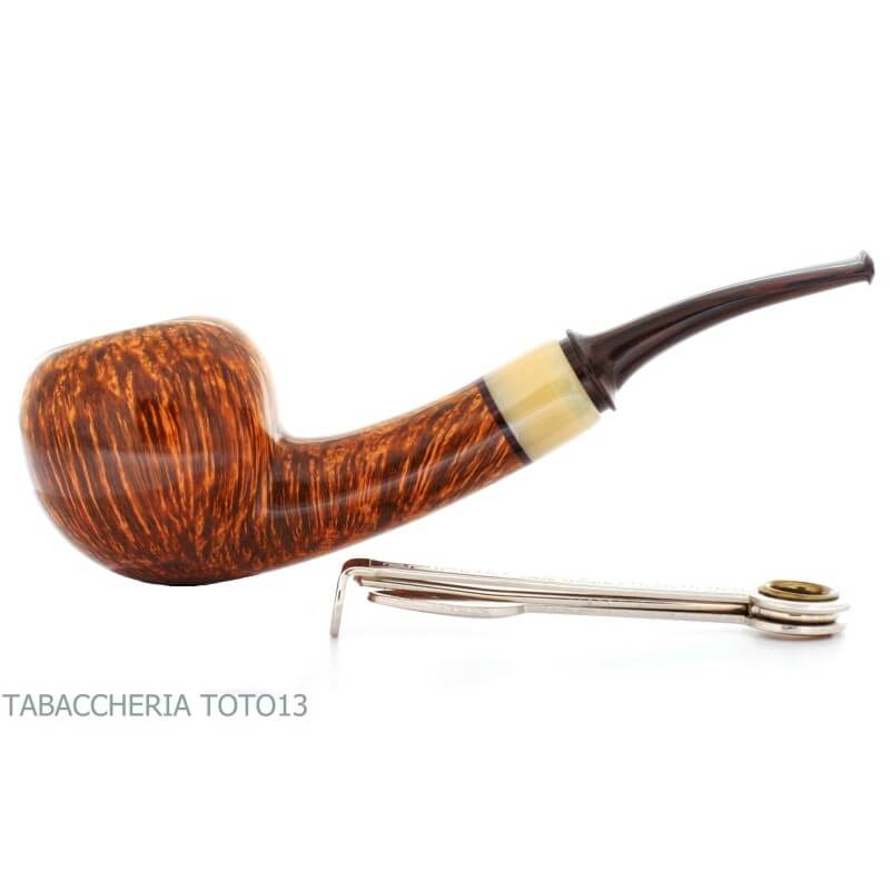 Pipe semi-courbée en forme de pomme Damini en bruyère naturelle brillante - Massimo Damini pipe