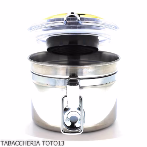 Steel tobacco holder jar with hygrometer and humidifier - Accessories for tobacco pipes - Metal