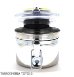 Tabakdose aus Stahl mit Hygrometer und Luftbefeuchter - Zubehör für Tabakpfeifen
