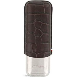St. Dupont Dandy cigar case in metal and brown leather 2 places S.t. Dupont Poket Case for Cigar