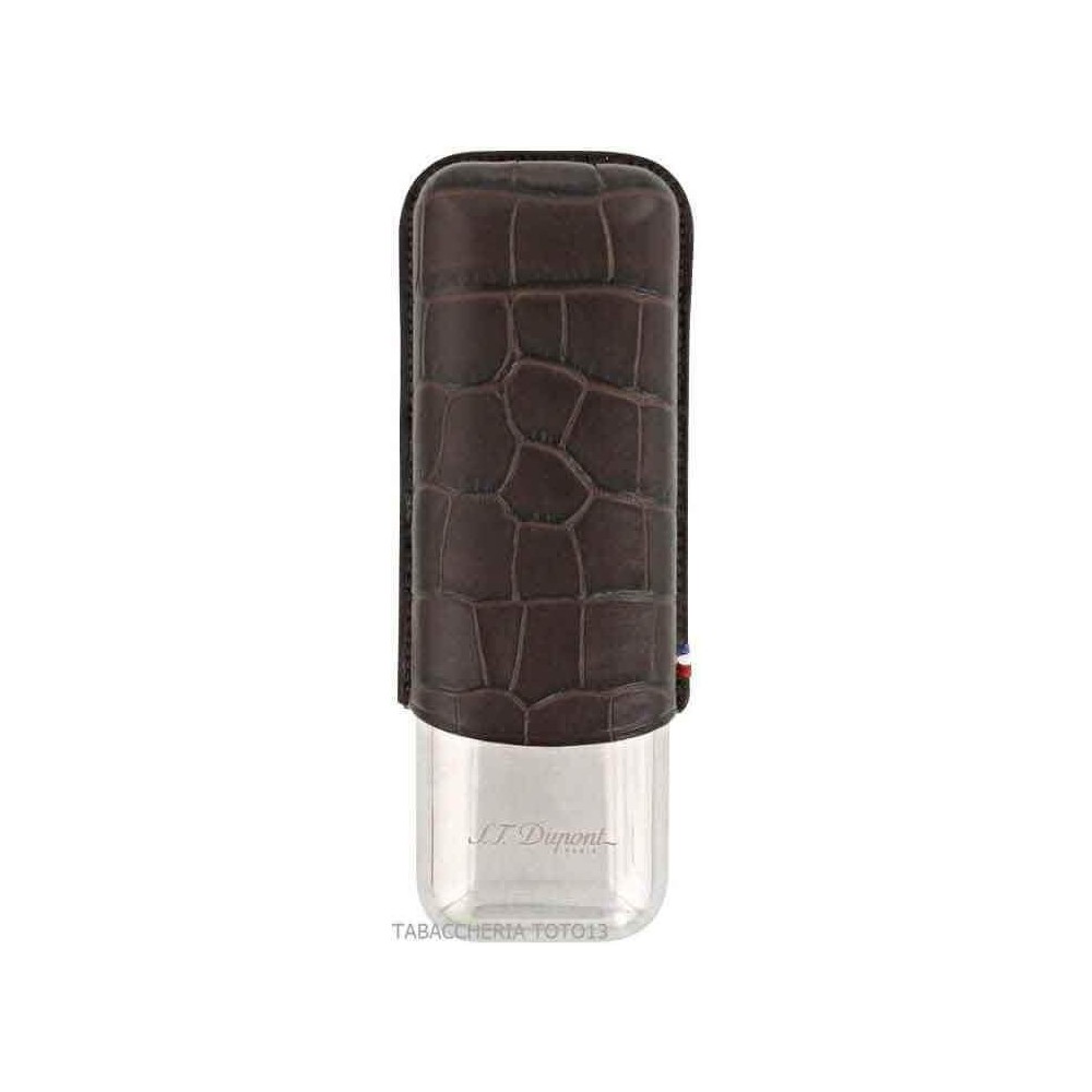 Etui à cigares St. Dupont Dandy en métal et cuir marron 2 places - Accessoires Cigare - Métal