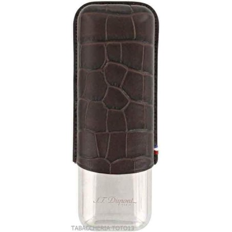 Etui à cigares St. Dupont Dandy en métal et cuir marron 2 places - Accessoires Cigare - Métal