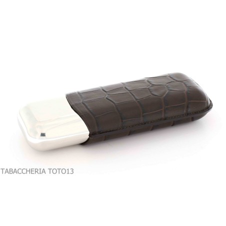 Etui à cigares St. Dupont Dandy en métal et cuir marron 2 places - Accessoires Cigare - Métal