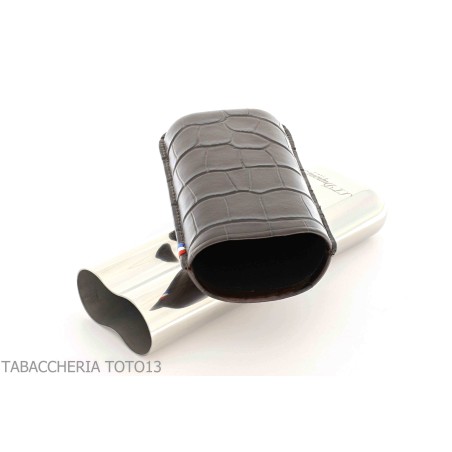 Etui à cigares St. Dupont Dandy en métal et cuir marron 2 places - Accessoires Cigare - Métal