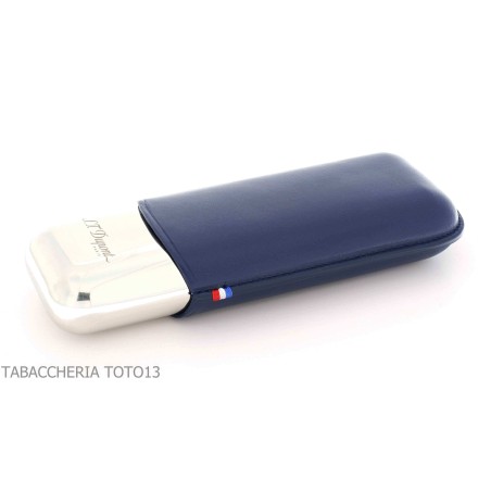 Estuche de cigarros St. Dupont en metal y cuero azul 2 lugares - Cajas de cigarros de bolsillo