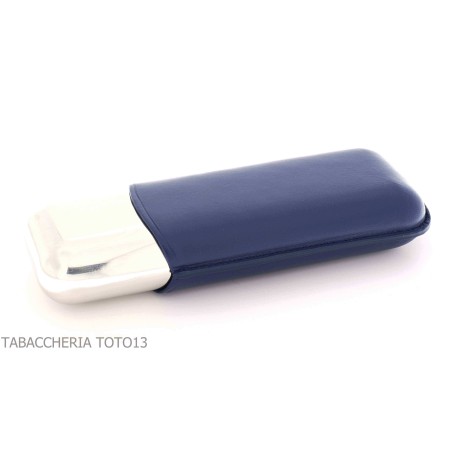 Estuche de cigarros St. Dupont en metal y cuero azul 2 lugares - Cajas de cigarros de bolsillo