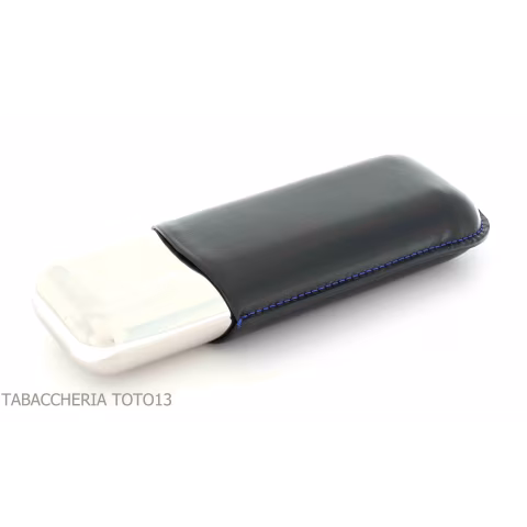 St. Dupont Derby cigar case in metal and black leather with 2-seater decoration - Accessories Cigar - Metal
