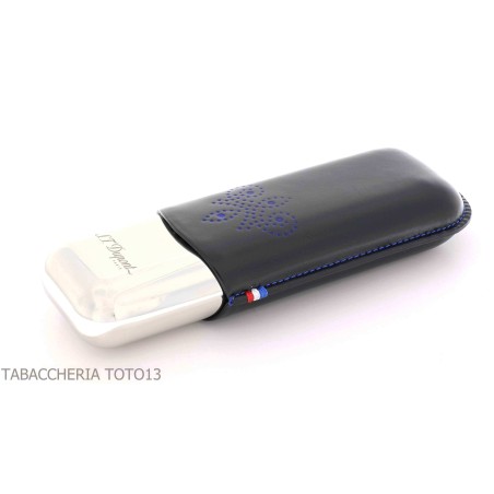 St. Dupont Derby Zigarrenetui aus Metall und schwarzem Leder mit 2-Sitzer-Dekor - Zubehör Cigar