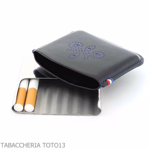St. Dupont Derby Zigarillos Etui aus Metall und schwarzem Leder mit Dekoration 8 Plätze - Zubehör Für Zigaretten Und Rolling