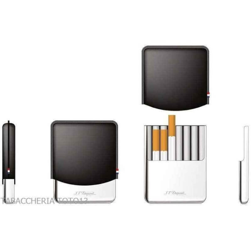 St. Dupont Derby cigarillos case in metal and black leather with decoration 8 places - S.t. Dupont