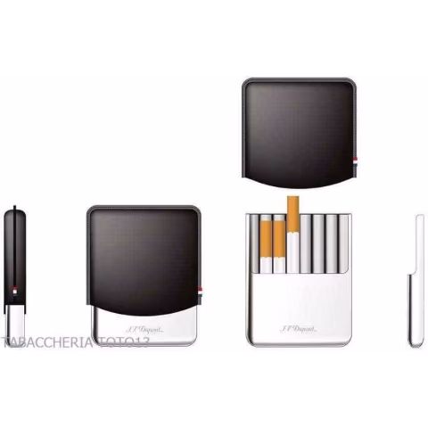 St. Dupont custodia per cigarillos in metallo e pelle nera 8 posti - Accessori Per Sigarette e Rolling