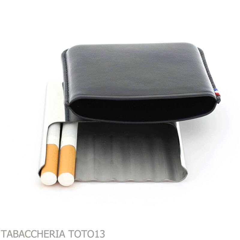St. Dupont cigarillos case in metal and black leather 8 places - S.t. Dupont