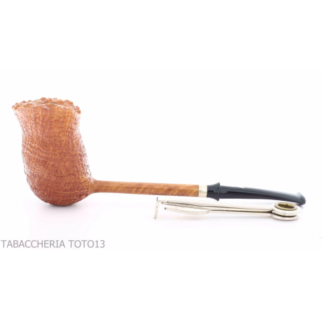 Flame of King pipe Pencil series Freehand shape in sandblasted briar - Tobacco Pipes - Natural root