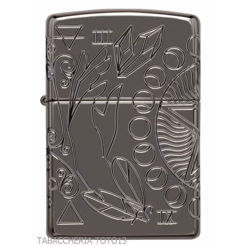Zippo Armor Diseño wicca en cromo brillante oscuro grabado símbolos mágicos - Alumbradores