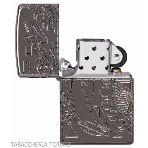 Zippo Armor Diseño wicca en cromo brillante oscuro grabado símbolos mágicos - Alumbradores