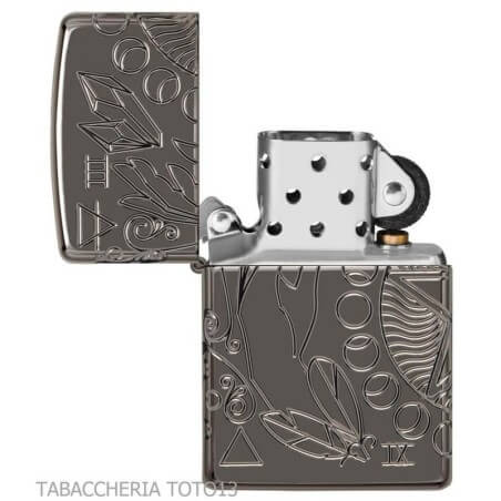 Zippo Armor Wicca-Design in dunkel glänzendem Chrom mit Gravur magischer Symbole Zippo Zippo Feuerzeuge