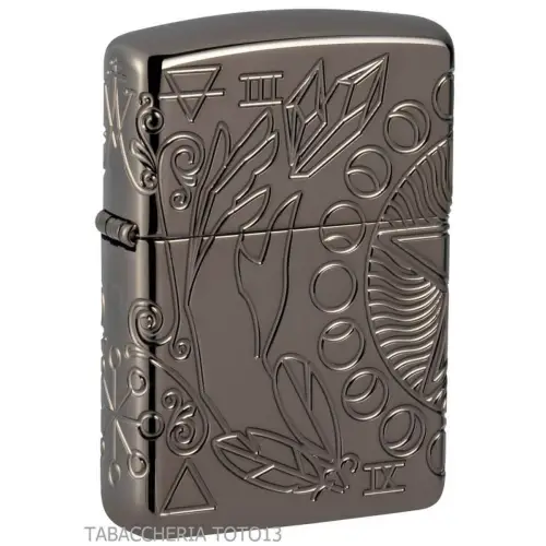 Zippo Armor wicca design in cromo lucido scuro incisione simboli magici - Accendini
