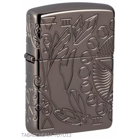 Zippo Armor Diseño wicca en cromo brillante oscuro grabado símbolos mágicos - Alumbradores